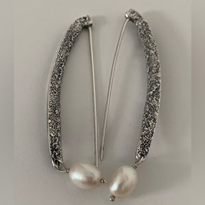 Silpada Vintage RARE Hammered Sterling Freshwater Pearl Threader Earrings